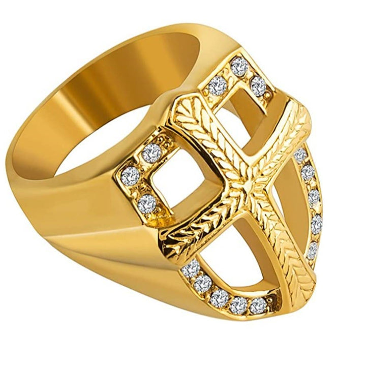 Christianartworkshop Bague croix creuse en zircon avec bouclier : 3 couleurs disponibles. Bijou de doigt guerrier de la foi sacrée. - image 2