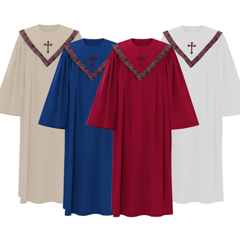 Robe de clergé d'église multicolore formelle avec croix et col à motifs, Christianartworkshop. - 2XL - Bleu - image 0