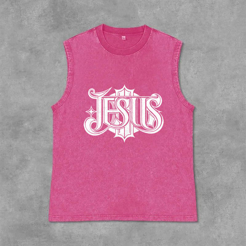 Christianartworkshop Débardeur unisexe lavé à inscription gothique JESUS - Rose - 2XL - image 12