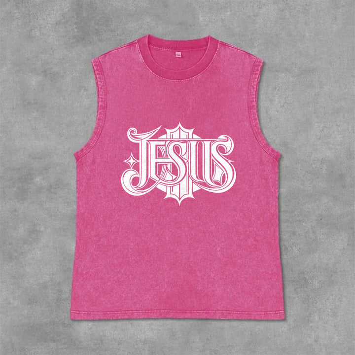 Christianartworkshop Débardeur unisexe lavé à inscription gothique JESUS - Rose - 2XL - image 12