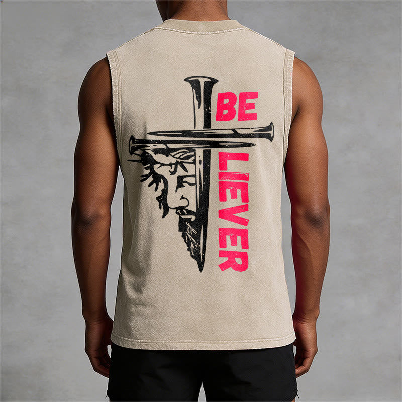 Christianartworkshop Be Believer Nail Cross Débardeur unisexe lavé - image 1