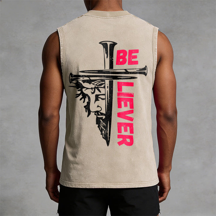 Christianartworkshop Be Believer Nail Cross Débardeur unisexe lavé - image 1