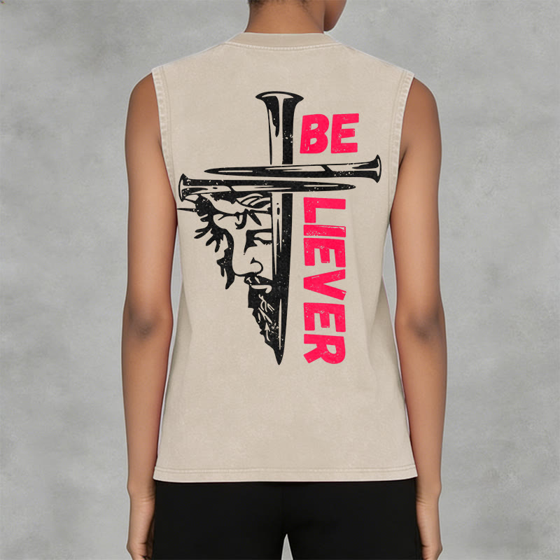 Christianartworkshop Be Believer Nail Cross Débardeur unisexe lavé - image 2