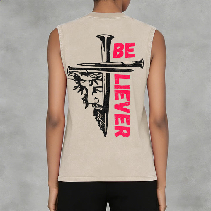 Christianartworkshop Be Believer Nail Cross Débardeur unisexe lavé - image 2