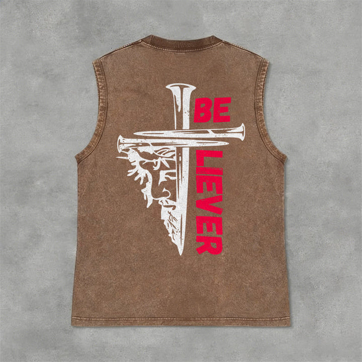 Christianartworkshop Be Believer Nail Cross Débardeur unisexe lavé - Brun - 2XL - image 9