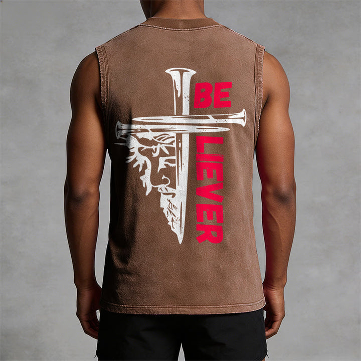 Christianartworkshop Be Believer Nail Cross Débardeur unisexe lavé - image 10