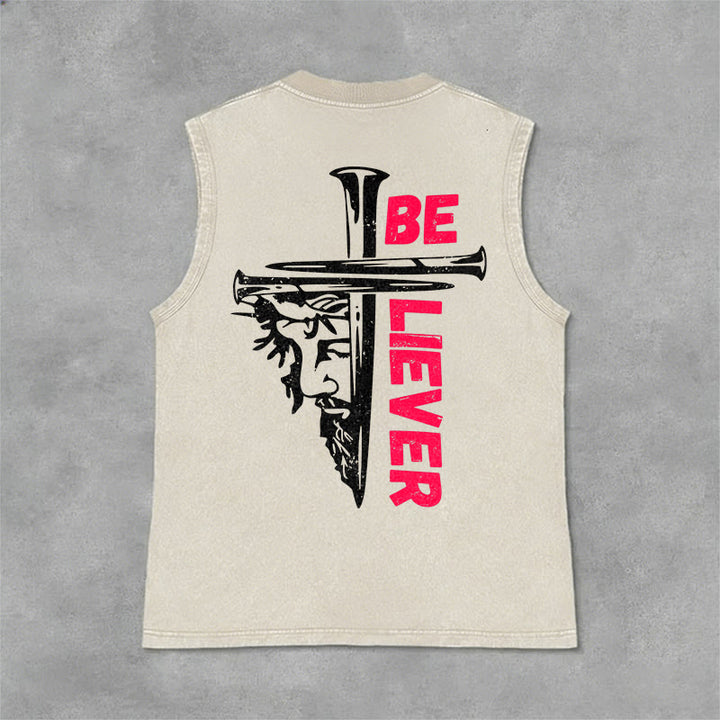 Christianartworkshop Be Believer Nail Cross Débardeur unisexe lavé - Beige - 2XL - image 0