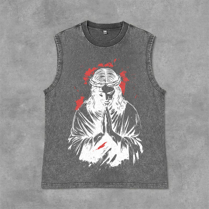 Christianartworkshop Débardeur délavé à motif Jésus couronné d'épines - Gris - 2XL - image 6