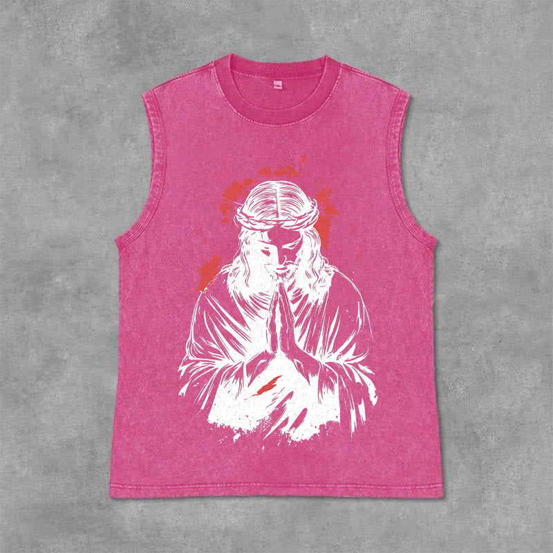 Christianartworkshop Débardeur délavé à motif Jésus couronné d'épines - Rose - 2XL - image 12