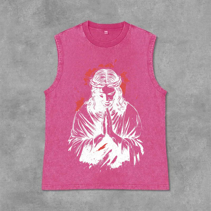 Christianartworkshop Débardeur délavé à motif Jésus couronné d'épines - Rose - 2XL - image 12
