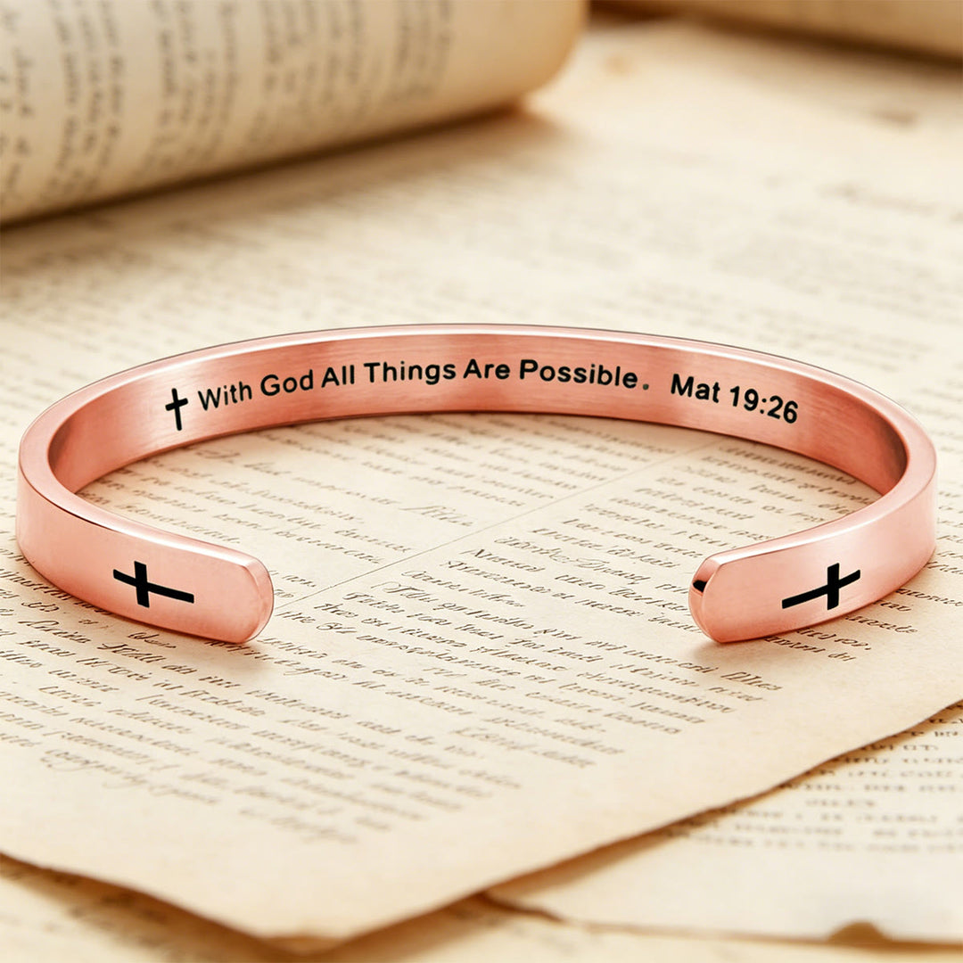 Christianartworkshop Bracelet manchette croix avec verset biblique Matthieu 19:26 : Avec Dieu, tout est possible, symbole de foi - image 2