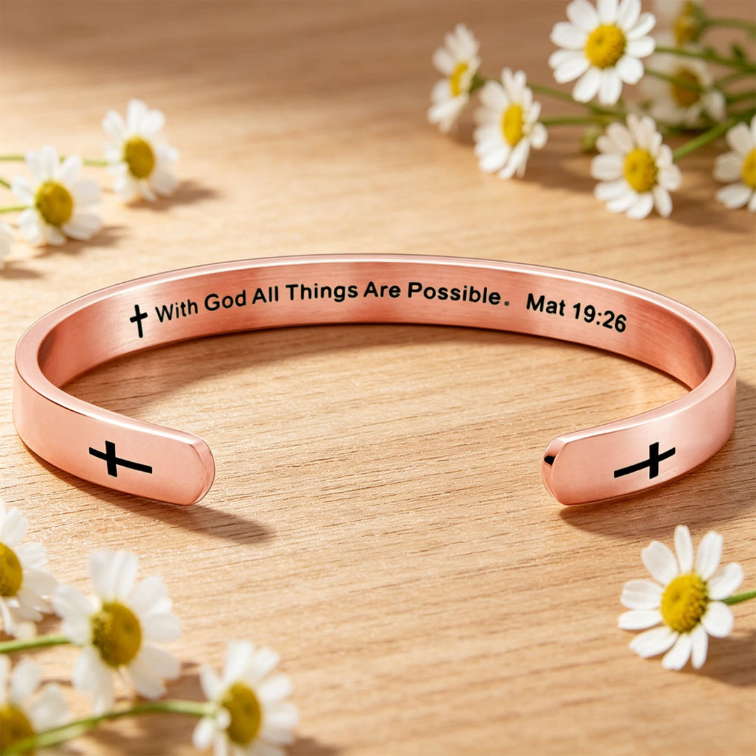 Christianartworkshop Bracelet manchette croix avec verset biblique Matthieu 19:26 : Avec Dieu, tout est possible, symbole de foi - image 3