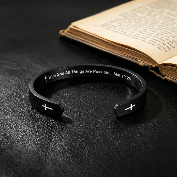 Christianartworkshop Bracelet manchette croix avec verset biblique Matthieu 19:26 : Avec Dieu, tout est possible, symbole de foi - image 5