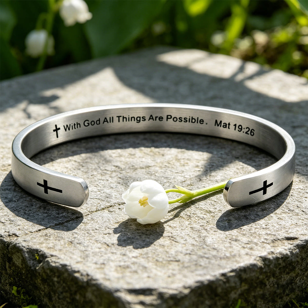 Christianartworkshop Bracelet manchette croix avec verset biblique Matthieu 19:26 : Avec Dieu, tout est possible, symbole de foi - image 9