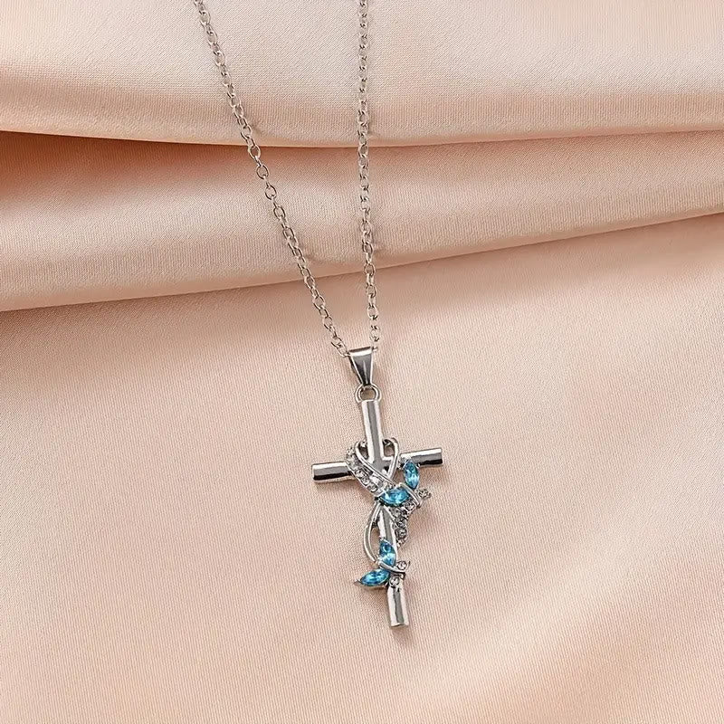 Christianartworkshop Collier pendentif croix papillon en zircon et vigne enroulée : bijou de foi et de rédemption sacrée à 4 couleurs - image 7