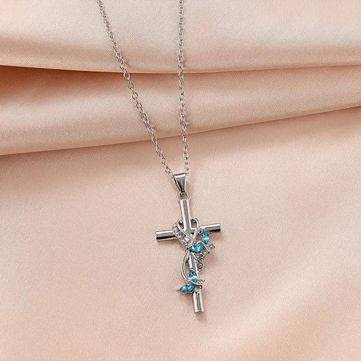 Christianartworkshop Collier pendentif croix papillon en zircon et vigne enroulée : bijou de foi et de rédemption sacrée à 4 couleurs - image 7