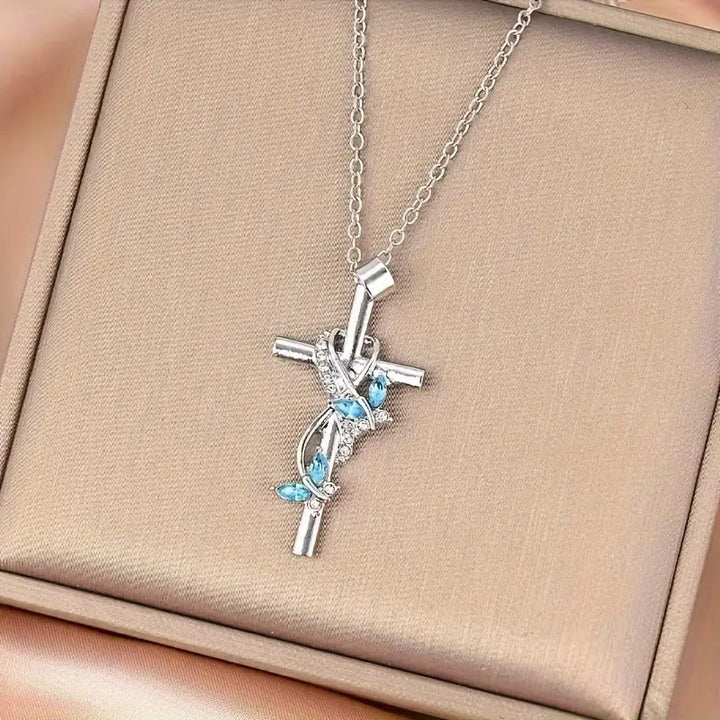 Christianartworkshop Collier pendentif croix papillon en zircon et vigne enroulée : bijou de foi et de rédemption sacrée à 4 couleurs - Bleu - image 4