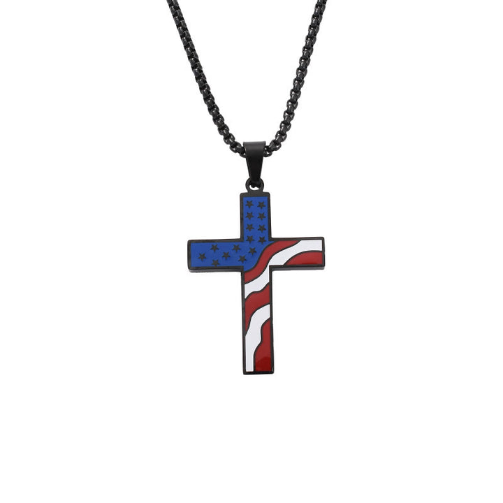 Christianartworkshop Collier Croix Drapeau Américain Fête de l'Indépendance : Bijou Pendentif Fidélité et Patriotique - Noir - image 3