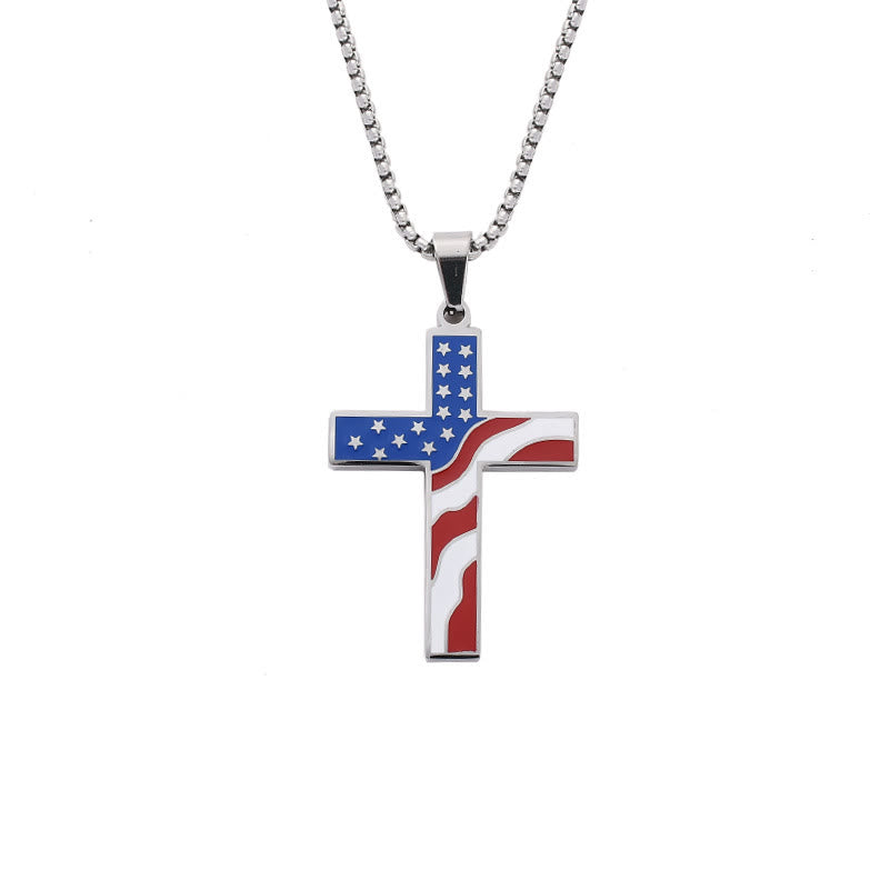 Christianartworkshop Collier Croix Drapeau Américain Fête de l'Indépendance : Bijou Pendentif Fidélité et Patriotique - Argent - image 4
