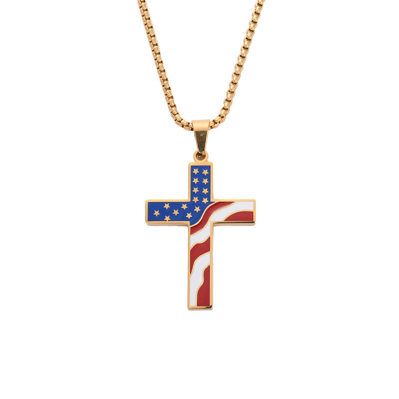 Christianartworkshop Collier Croix Drapeau Américain Fête de l'Indépendance : Bijou Pendentif Fidélité et Patriotique - Doré - image 5