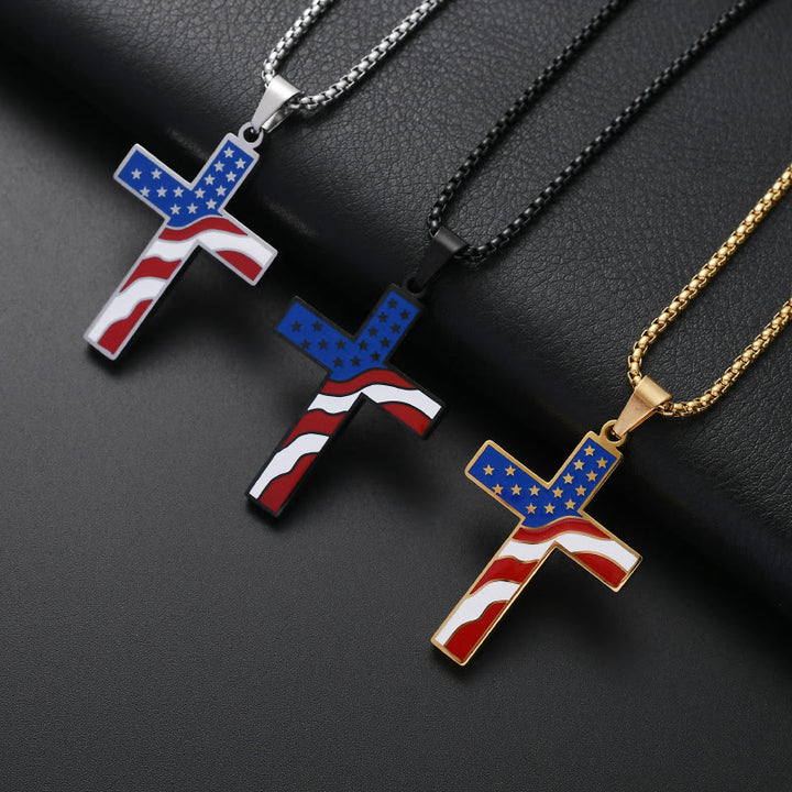 Christianartworkshop Collier Croix Drapeau Américain Fête de l'Indépendance : Bijou Pendentif Fidélité et Patriotique - image 1