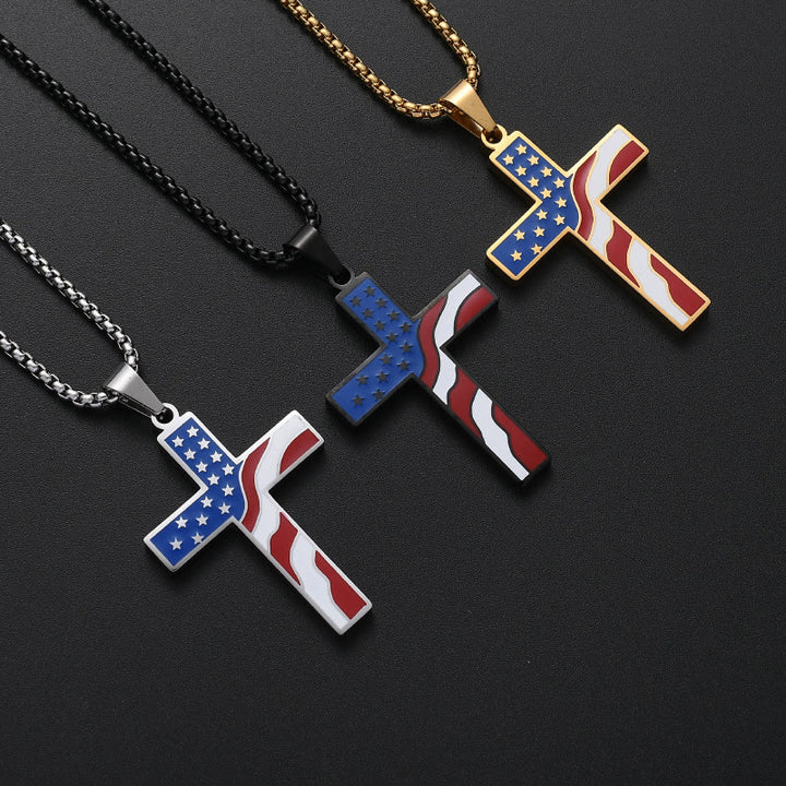 Christianartworkshop Collier Croix Drapeau Américain Fête de l'Indépendance : Bijou Pendentif Fidélité et Patriotique - image 0