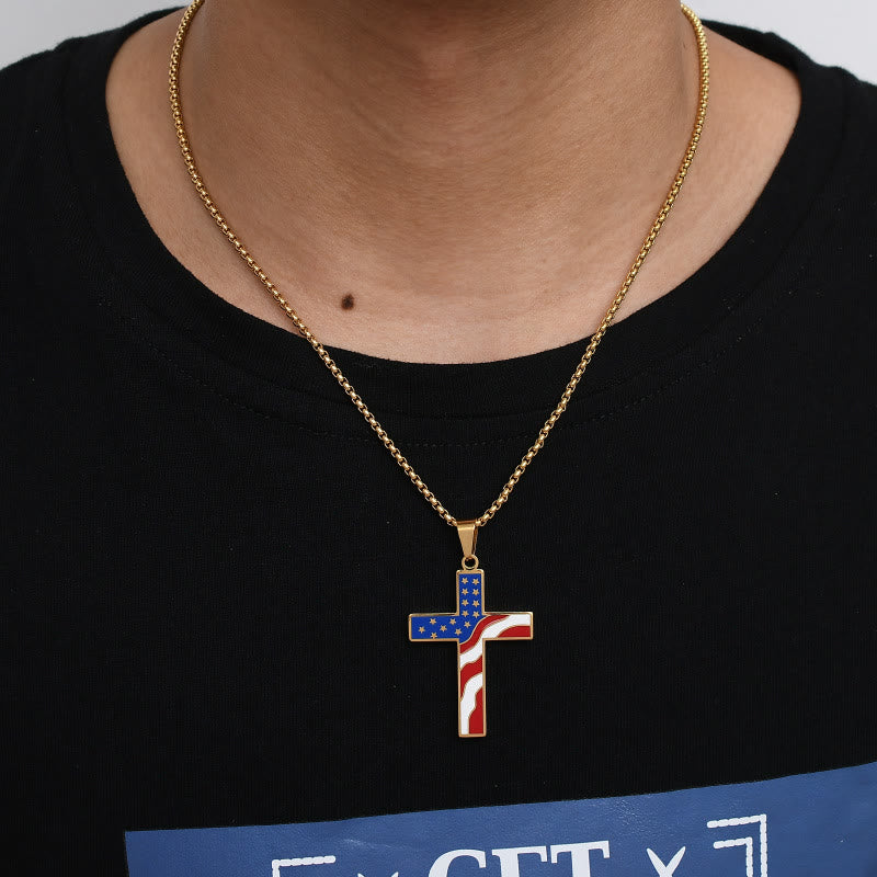 Christianartworkshop Collier Croix Drapeau Américain Fête de l'Indépendance : Bijou Pendentif Fidélité et Patriotique - image 2