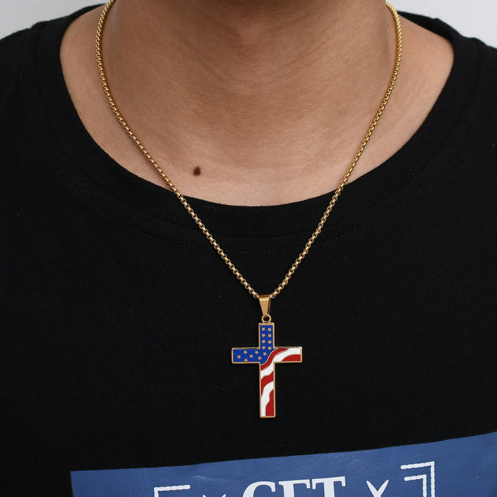 Christianartworkshop Collier Croix Drapeau Américain Fête de l'Indépendance : Bijou Pendentif Fidélité et Patriotique - image 2