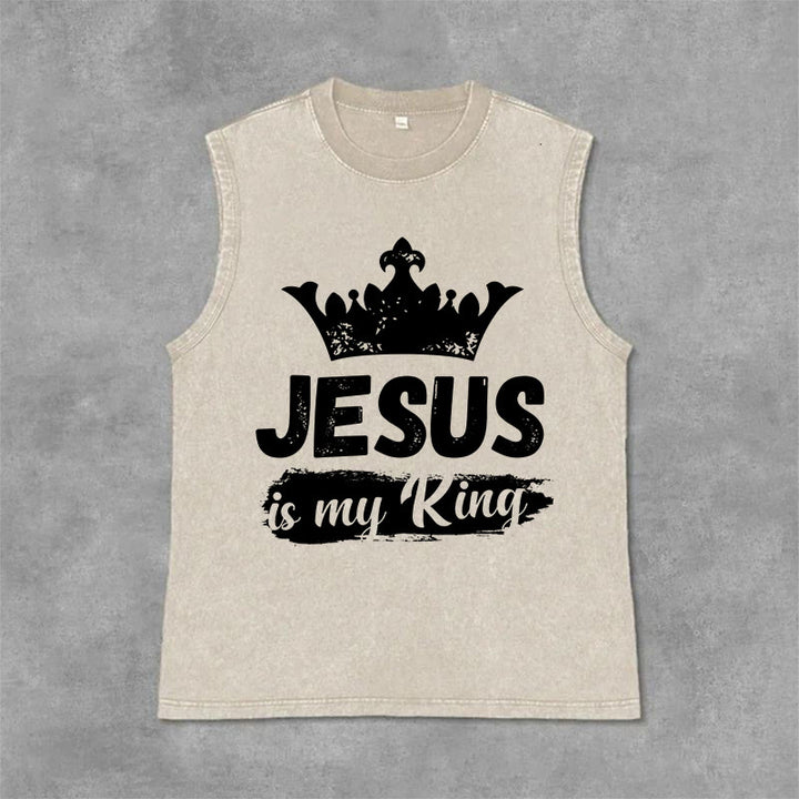 Christianartworkshop Débardeur unisexe lavé avec couronne « Jésus est mon roi » - Beige - 2XL - image 3