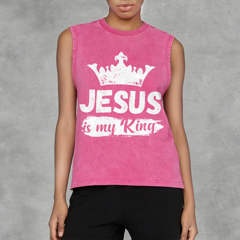Christianartworkshop Débardeur unisexe lavé avec couronne « Jésus est mon roi » - image 14