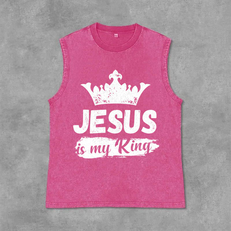 Christianartworkshop Débardeur unisexe lavé avec couronne « Jésus est mon roi » - Rose - 2XL - image 12