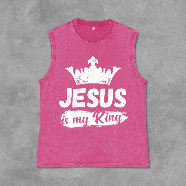 Christianartworkshop Débardeur unisexe lavé avec couronne « Jésus est mon roi » - Rose - 2XL - image 12