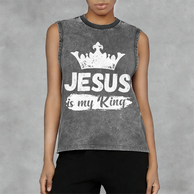 Christianartworkshop Débardeur unisexe lavé avec couronne « Jésus est mon roi » - image 11