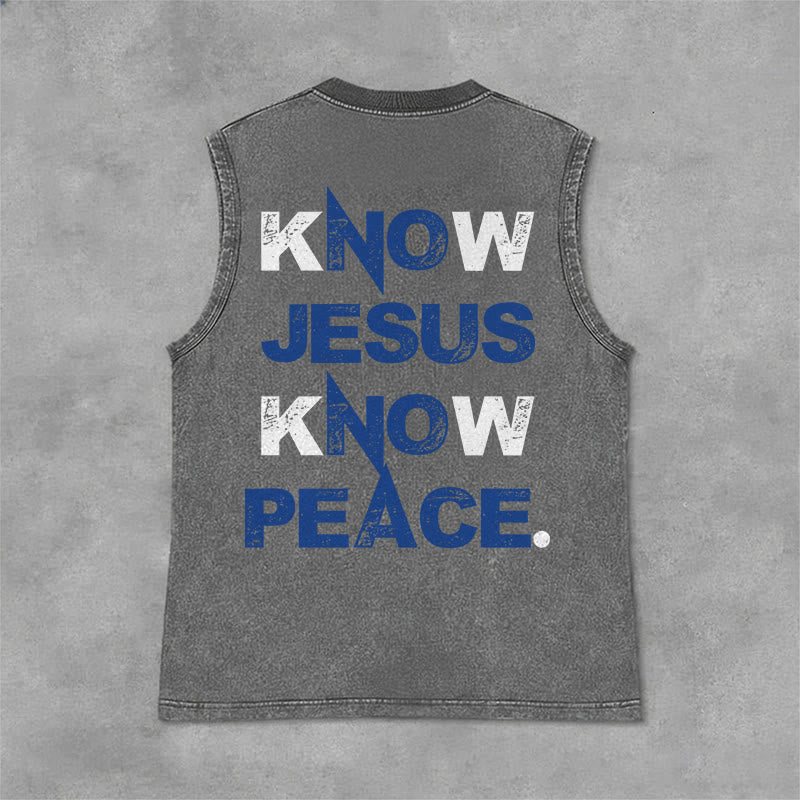 Christianartworkshop Débardeur unisexe lavé « Connaître Jésus, c’est connaître la paix » - Gris - 2XL - image 0