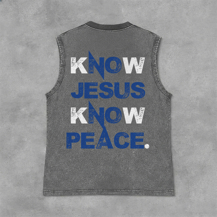 Christianartworkshop Débardeur unisexe lavé « Connaître Jésus, c’est connaître la paix » - Gris - 2XL - image 0