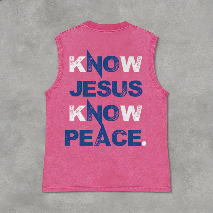Christianartworkshop Débardeur unisexe lavé « Connaître Jésus, c’est connaître la paix » - Rose - 2XL - image 12