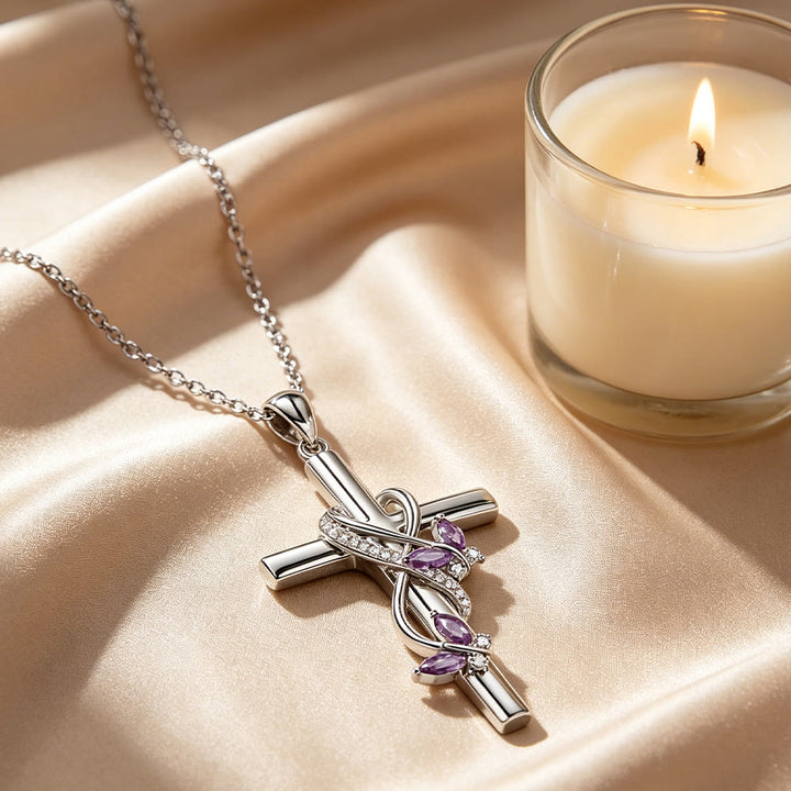 Christianartworkshop Collier pendentif croix papillon en zircon et vigne enroulée : bijou de foi et de rédemption sacrée à 4 couleurs - Violet - image 8