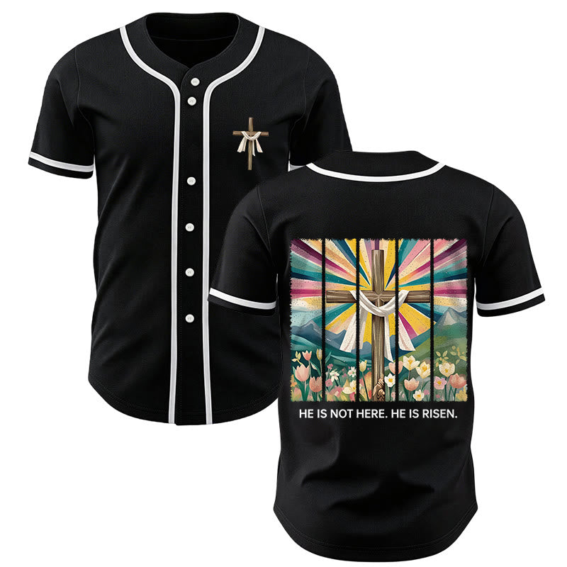 Christianartworkshop Il n'est pas ici, il est ressuscité Maillot de baseball unisexe Foi - Noir - 5XL - image 14