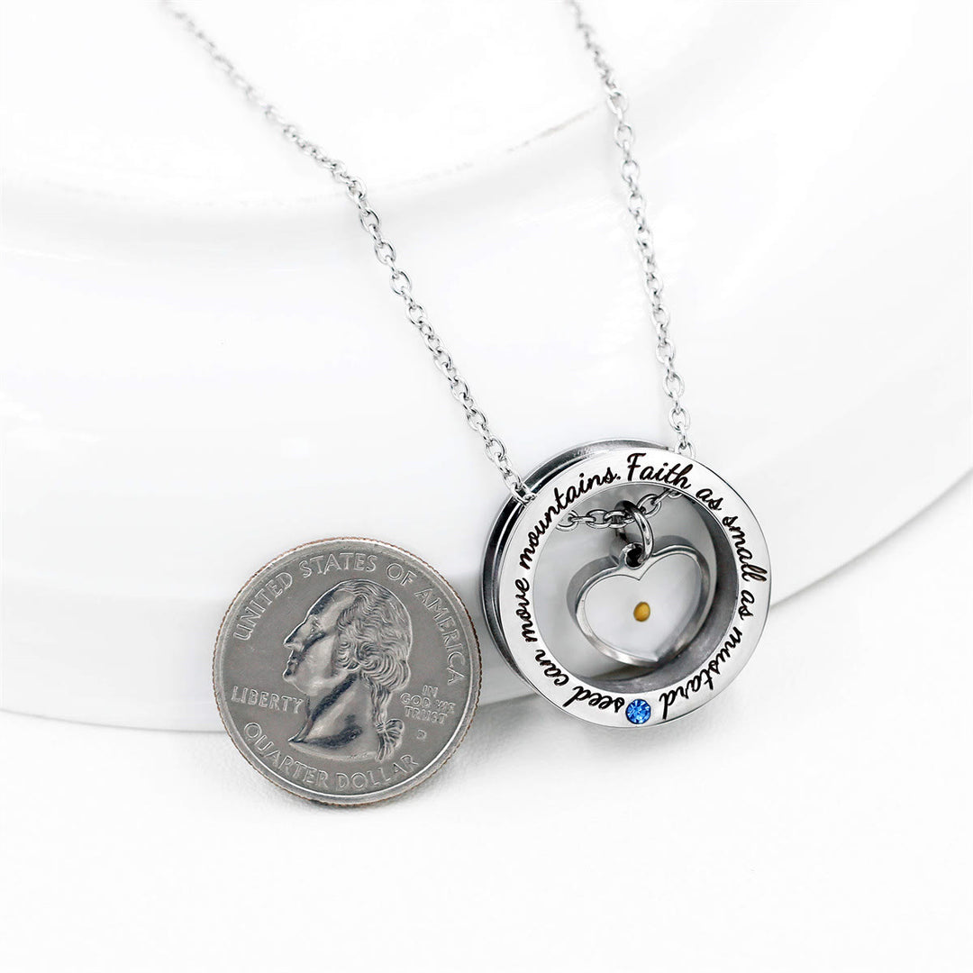 Christianartworkshop Collier pendentif « Cœur de graine de moutarde » avec inscription biblique : La foi aussi petite qu’une graine de moutarde - image 3