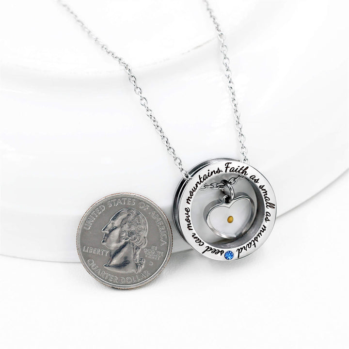 Christianartworkshop Collier pendentif « Cœur de graine de moutarde » avec inscription biblique : La foi aussi petite qu’une graine de moutarde - image 3