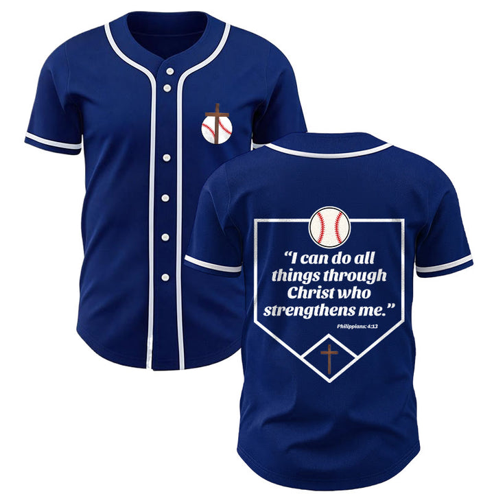 Christianartworkshop Philippiens 4:13 Maillot de baseball Foi : T-shirt de sport avec croix, devise, force et dévotion - Bleu marine - 5XL - image 0