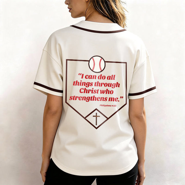 Christianartworkshop Philippiens 4:13 Maillot de baseball Foi : T-shirt de sport avec croix, devise, force et dévotion - image 9