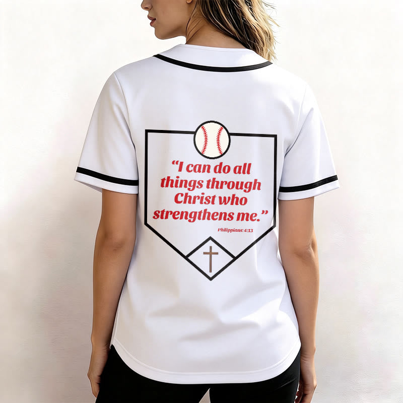 Christianartworkshop Philippiens 4:13 Maillot de baseball Foi : T-shirt de sport avec croix, devise, force et dévotion - image 14