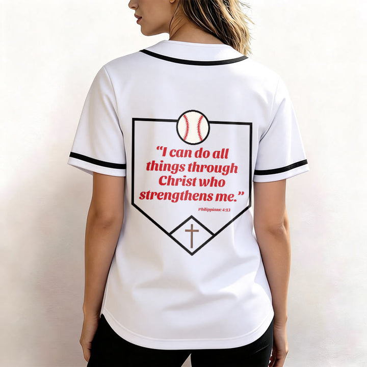 Christianartworkshop Philippiens 4:13 Maillot de baseball Foi : T-shirt de sport avec croix, devise, force et dévotion - image 14