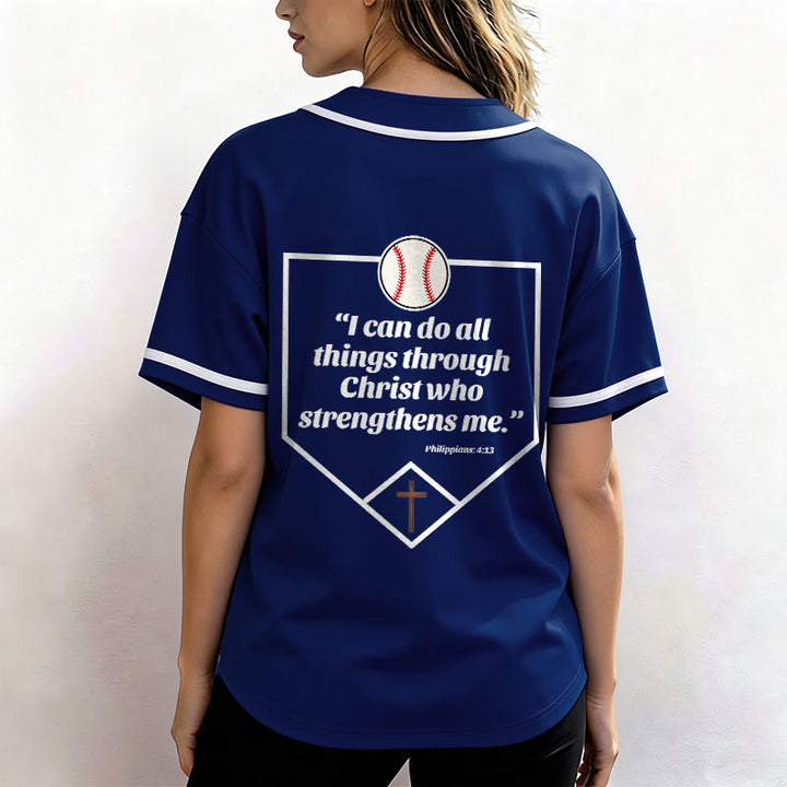 Christianartworkshop Philippiens 4:13 Maillot de baseball Foi : T-shirt de sport avec croix, devise, force et dévotion - image 4