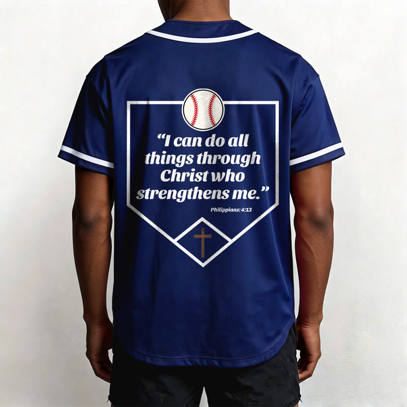 Christianartworkshop Philippiens 4:13 Maillot de baseball Foi : T-shirt de sport avec croix, devise, force et dévotion - image 1