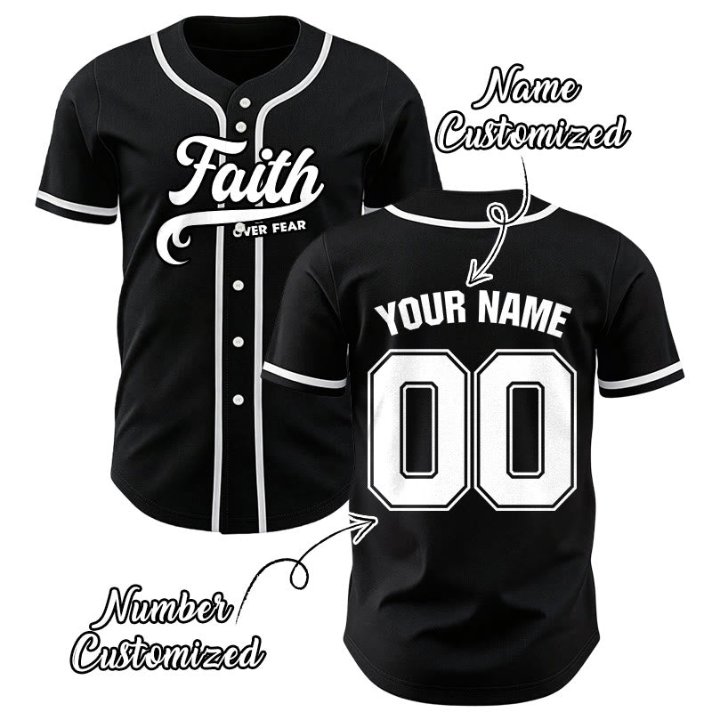 Christianartworkshop Maillot de baseball unisexe personnalisé avec nom et numéro « La foi plutôt que la peur » - image 0