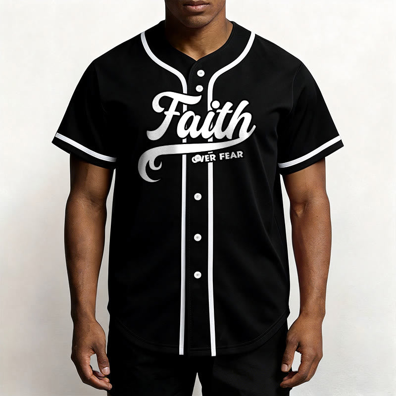 Christianartworkshop Maillot de baseball unisexe personnalisé avec nom et numéro « La foi plutôt que la peur » - image 2