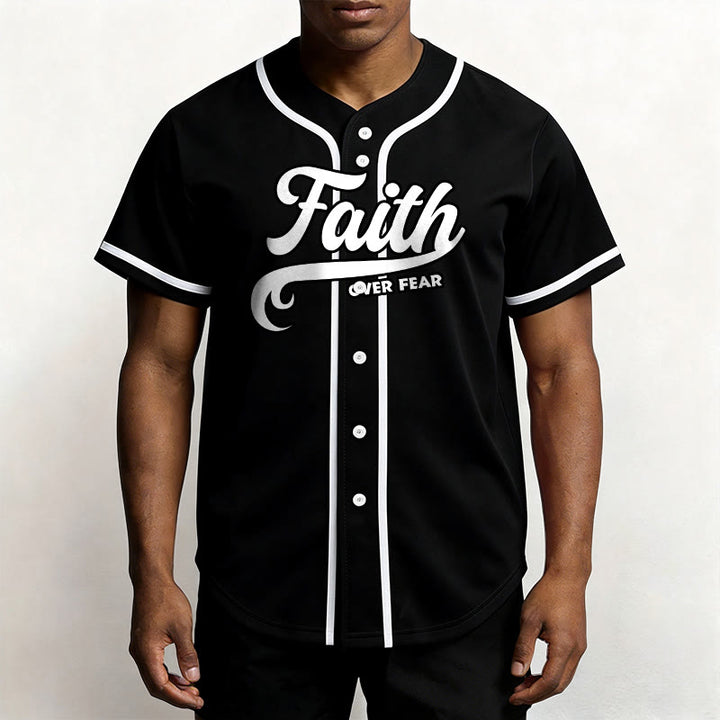 Christianartworkshop Maillot de baseball unisexe personnalisé avec nom et numéro « La foi plutôt que la peur » - image 2