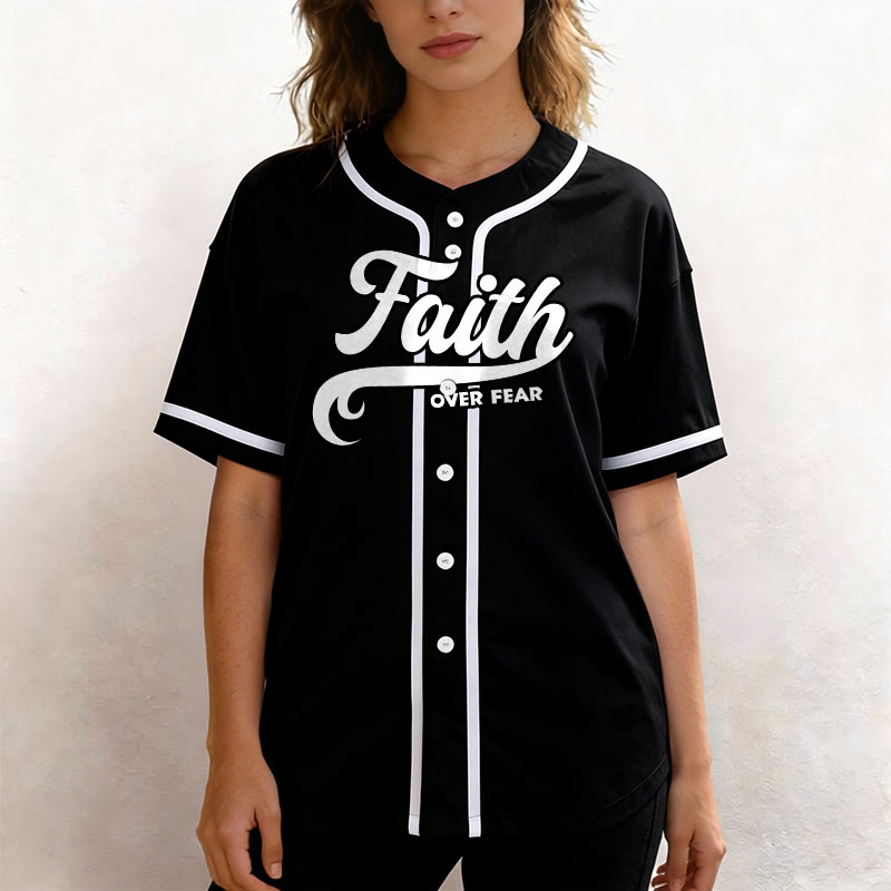 Christianartworkshop Maillot de baseball unisexe personnalisé avec nom et numéro « La foi plutôt que la peur » - image 4